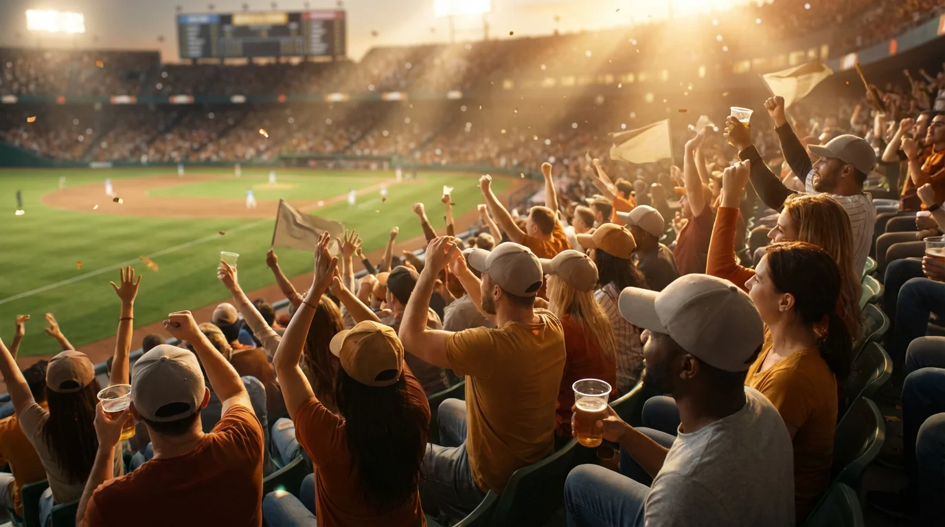 Begeisterte Baseball-Fans im Stadion bei einem Spiel am Abend